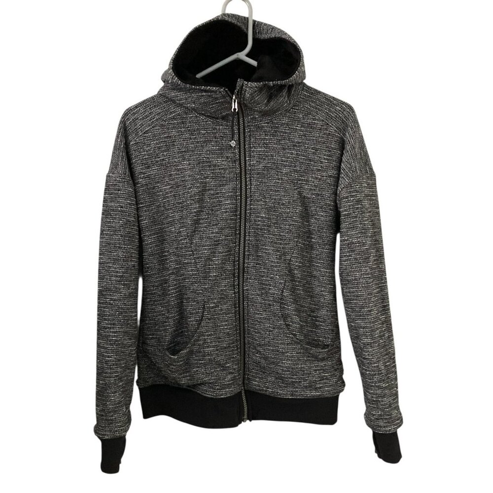 Lululemon Embrace Reversible Hoodie Luscious Giant Herringbone Black Heather 10